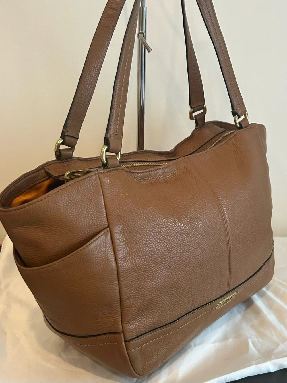 Coach Brown Pebbled Leather Tote Bag Zip Top Carryall Shoulder Purse Large